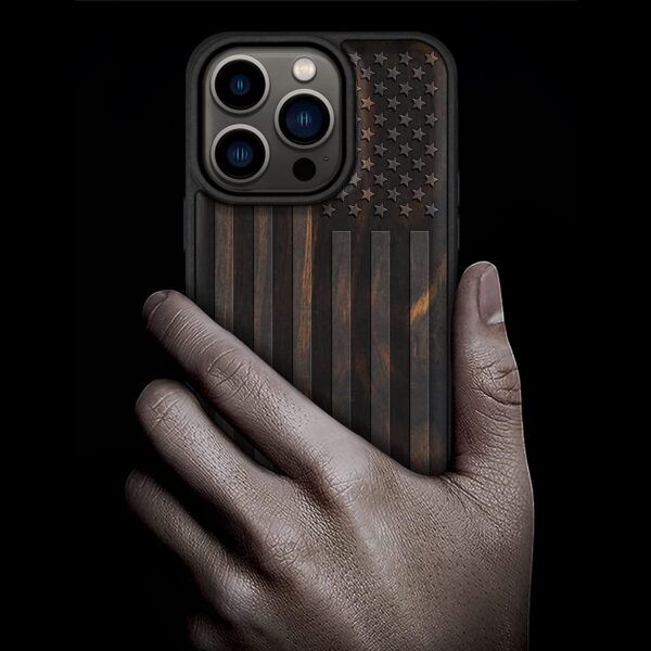 Carveit Magnetic Wood Case for iPhone 14 Pro (American Flag -Blackwood)