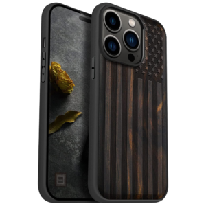 Carveit Magnetic Wood Case for iPhone 14 Pro (American Flag -Blackwood)