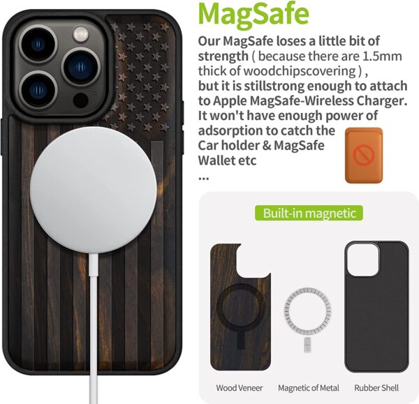 Carveit Magnetic Wood Case for iPhone 14 Pro (American Flag -Blackwood)