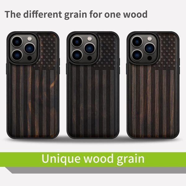 Carveit Magnetic Wood Case for iPhone 14 Pro (American Flag -Blackwood)