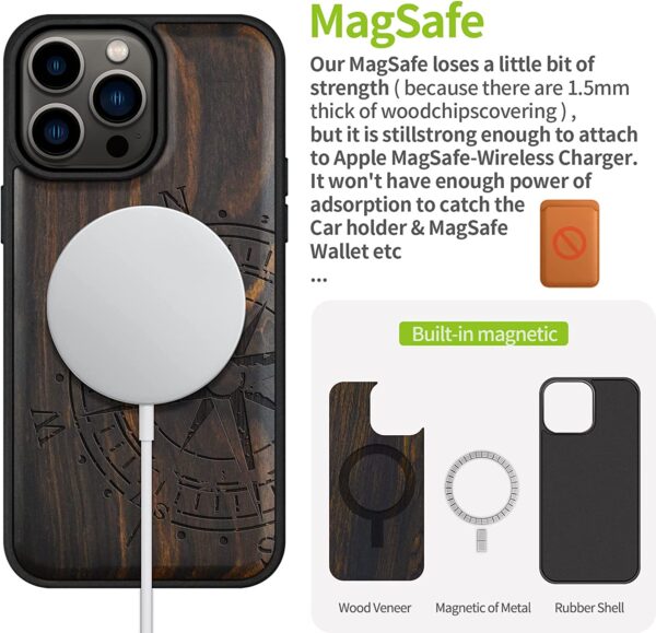 Carveit Magnetic Wood Case for iPhone 14 Pro Max (Vintage Compass -Blackwood)