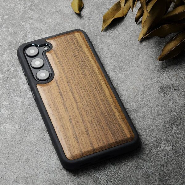 Carveit Wood Case for Galaxy S23 [Natural Wood & Black Soft TPU] (Walnut)