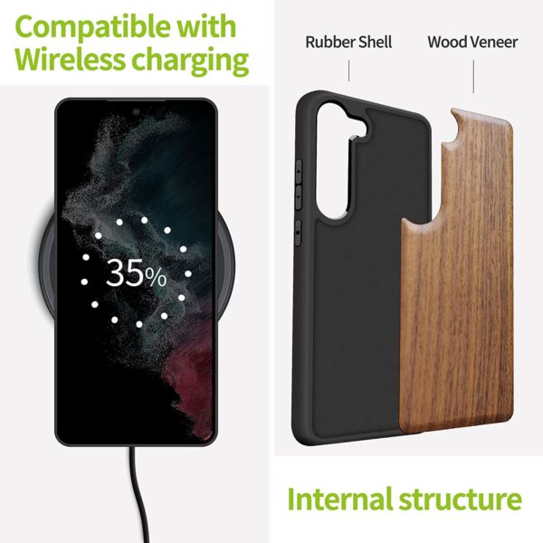 Carveit Wood Case for Galaxy S23 [Natural Wood & Black Soft TPU] (Walnut)