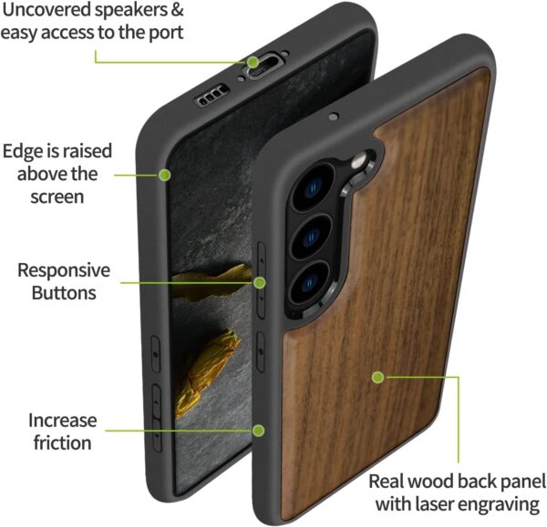 Carveit Wood Case for Galaxy S23 [Natural Wood & Black Soft TPU] (Walnut)