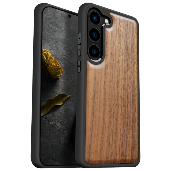 Carveit Wood Case for Galaxy S23 [Natural Wood & Black Soft TPU] (Walnut)