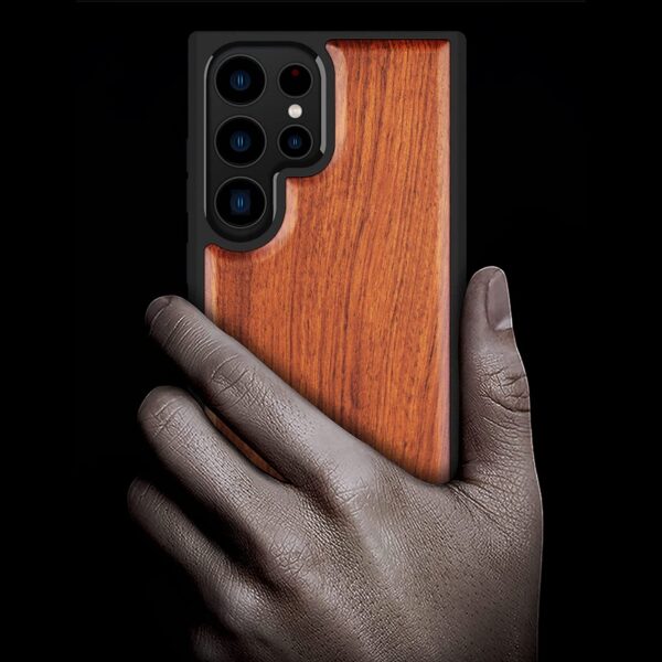 Carveit Wood Case for Galaxy S23 Ultra [Natural Wood & Black Soft TPU] (Red Wood) 1