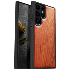 Carveit Wood Case for Galaxy S23 Ultra [Natural Wood & Black Soft TPU] (Red Wood)