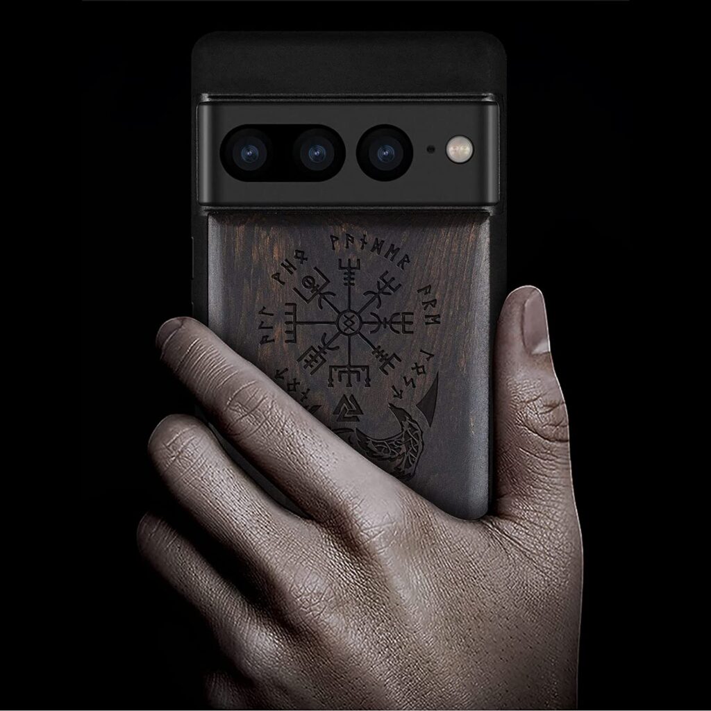 Carveit Wood Case for Pixel 7 Pro (Viking Vegvisir - Blackwood)