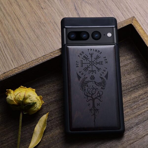 Carveit Wood Case for Pixel 7 Pro (Viking Vegvisir - Blackwood)