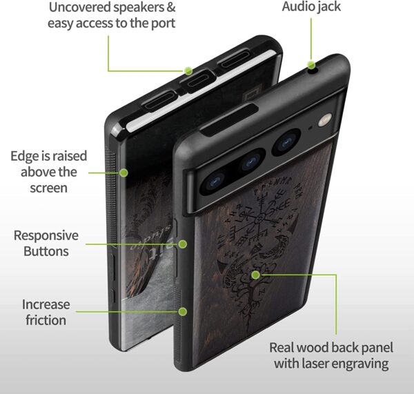 Carveit Wood Case for Pixel 7 Pro (Viking Vegvisir - Blackwood)