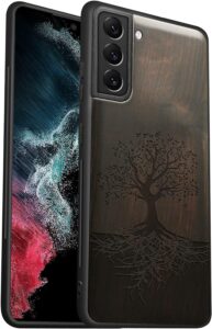 Galaxy S22 Wood Case, Tree with Roots Carving - Blackwood