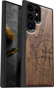 Wood Case for Galaxy S23 Ultra, Vintage Compass